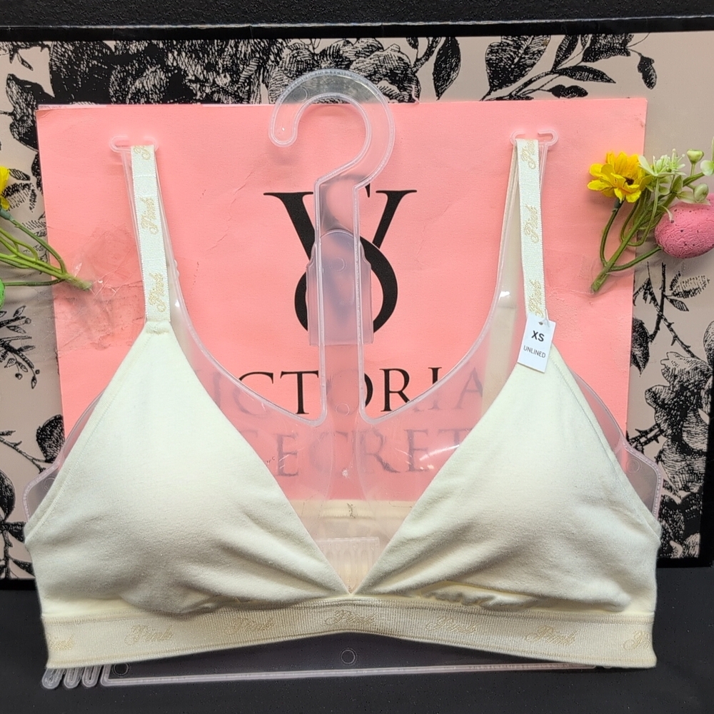 Victoria Secret Pink Unlined Wireless Triangle Bra XS Cream